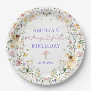 Pastel Wildflower Fairy First 1st Birthday Party Paper Plates