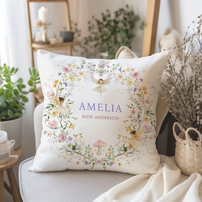Pastel Wildflower Fairy Garden Baby Girl Nursery Throw Pillow (Creator Uploaded)
