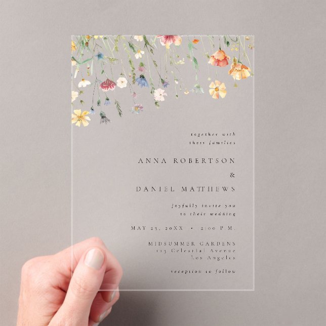 Pastel Wildflower Field Wedding Acrylic Invitations (Insitu (Handheld))