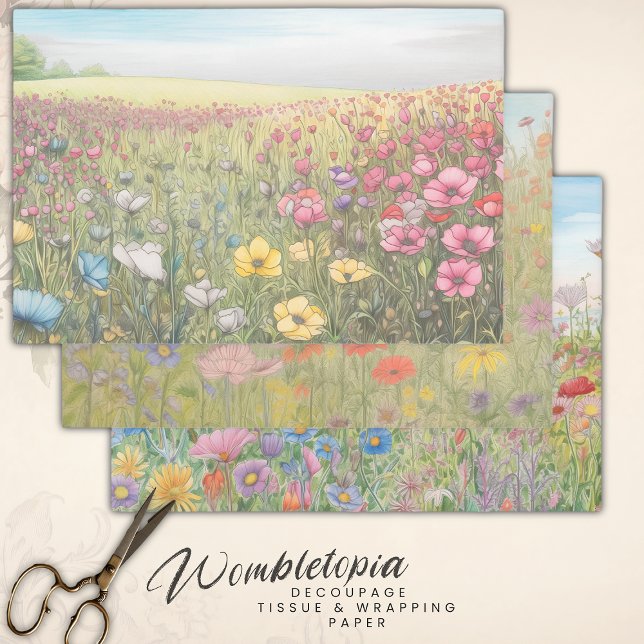 Pastel Wildflower Fields | Heavyweight Decoupage  Wrapping Paper Sheets (Creator Uploaded)