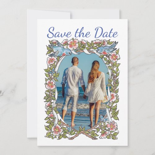 Pastel Wildflower Floral Bird Photo Wedding Save The Date