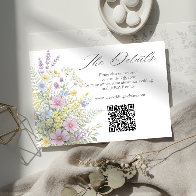 Pastel Wildflower Floral Garden Wedding Website QR Enclosure Card (Creator Uploaded)