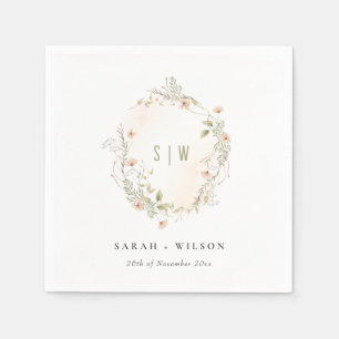 Pastel Wildflower Floral Monogram Wreath Wedding Napkins