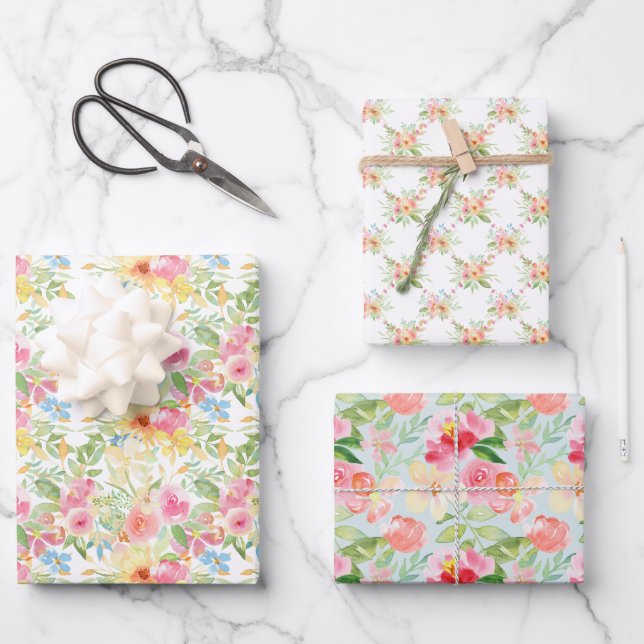 Pastel Wildflower Floral Pattern Wrapping Paper Sheets (Front)