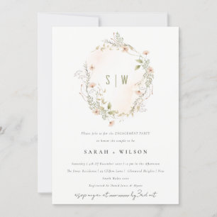 Pastel Wildflower Floral Wreath Engagement Invite
