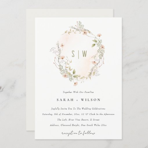 Pastel Wildflower Floral Wreath Wedding Invite | Zazzle