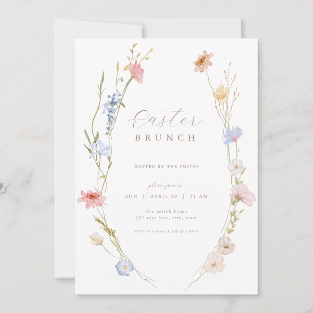 Pastel Wildflower Frame Easter Brunch Invitation (Front)