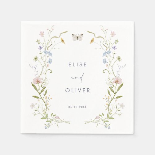 Pastel Wildflower Frame Wedding Napkins