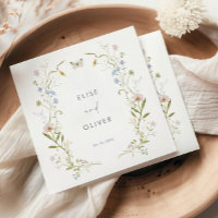 Pastel Wildflower Frame Wedding Napkins