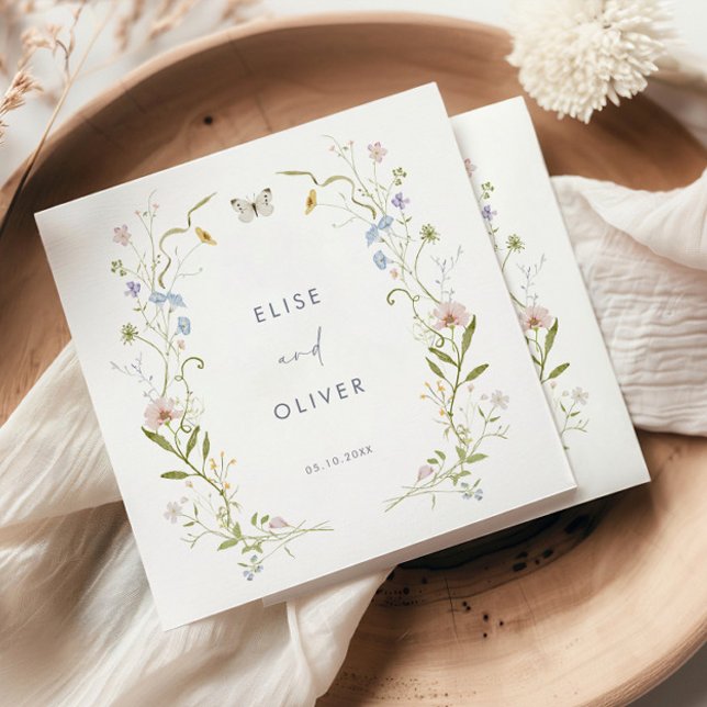 Pastel Wildflower Frame Wedding Napkins (Creator Uploaded)