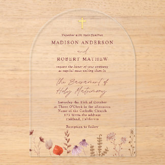 Pastel Wildflower Garden Catholic Wedding Acrylic Invitations