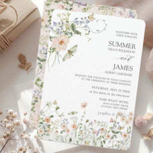 Pastel Wildflower Garden Delicate Floral Wedding Invitation