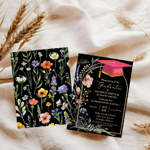 Pastel Wildflower Garden Twin Graduation Party Foil Invitation