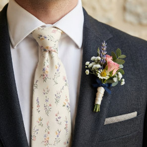 Pastel Wildflower Garden Wedding Neck Tie