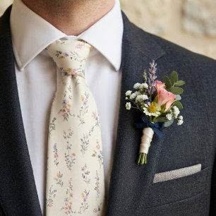 Pastel Wildflower Garden Wedding Neck Tie