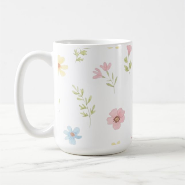 Pastel Wildflower Meadow Coffee Mug - Floral Water (Left)