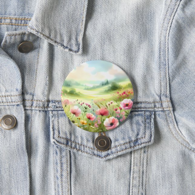 Pastel Wildflower Meadow Landscape Button (In Situ)