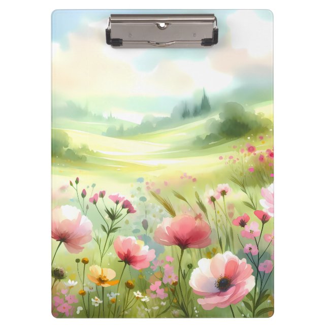 Pastel Wildflower Meadow Landscape Clipboard (Front)