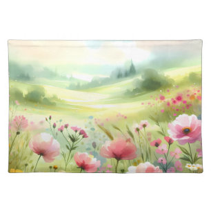 Pastel Wildflower Meadow Landscape Cloth Placemat