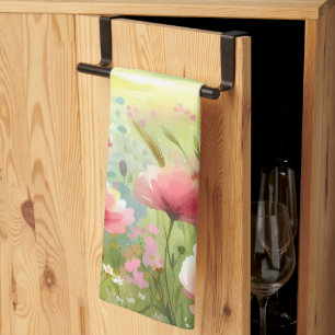 Pastel Wildflower Meadow Landscape Kitchen Towel
