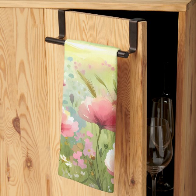 Pastel Wildflower Meadow Landscape Kitchen Towel (Thirds Fold)