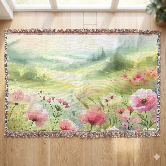 Pastel Wildflower Meadow Landscape Throw Blanket (Pastel Wildflower Meadow Landscape Throw Blanket)