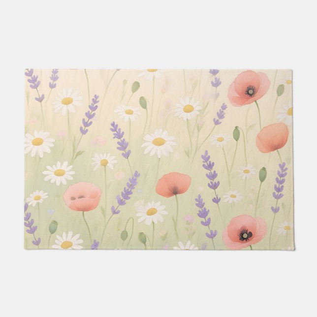 Pastel Wildflower Meadow Soft Bloom Doormat (Front)