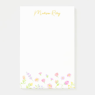 Pastel Wildflower Personalized Gold Post-It Notes