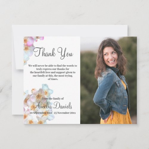 Pastel Wildflower Photo In Memory Thank You Card