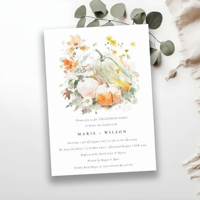 Pastel Wildflower Pumpkin Watercolor Engagement Invitation (Creator Uploaded)