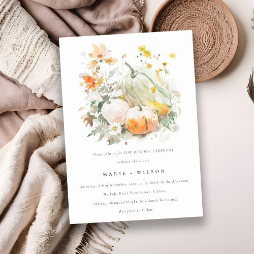 Pastel Wildflower Pumpkin Watercolor Vow Renewal Invitation