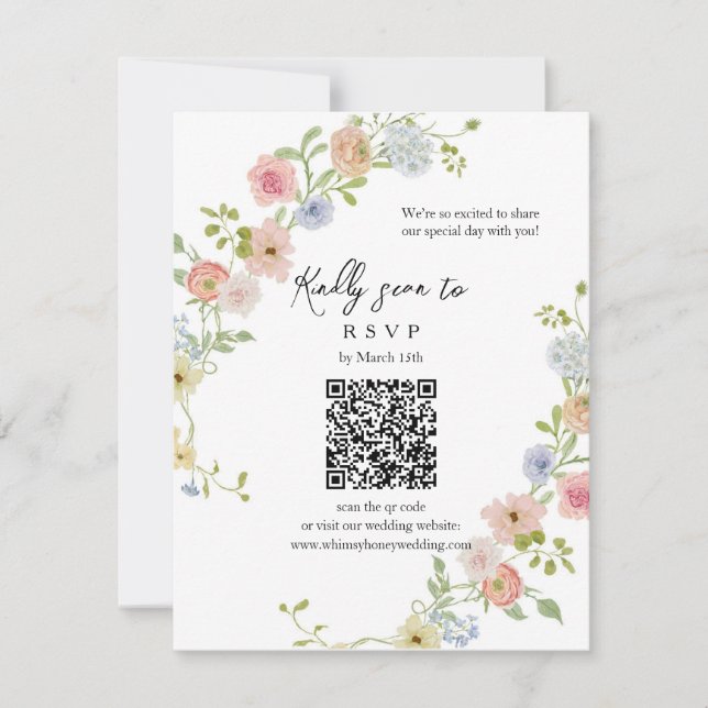 Pastel Wildflower QR Code RSVP Card (Front)