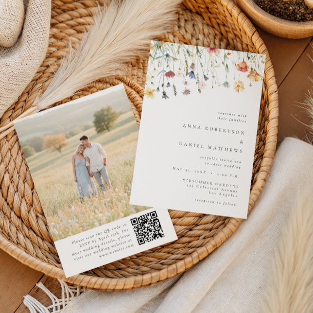 Pastel Wildflower QR Code Wedding Invitation (Creator Uploaded)