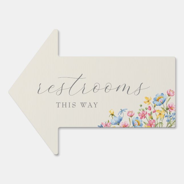 Pastel Wildflower Restroom Arrow Sign (Front)