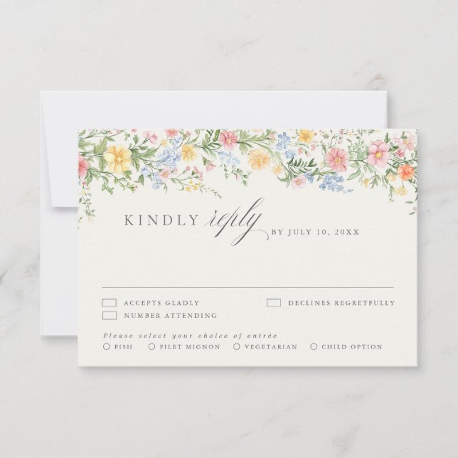 Pastel Wildflower Spring Garden Floral RSVP Card (Front)