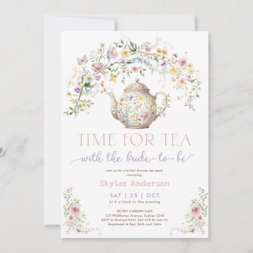 Pastel Wildflower Time for Tea Bridal Shower Party Invitation | Zazzle