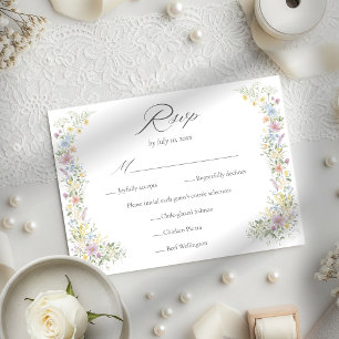 Pastel Wildflower Watercolor Floral Garden Wedding RSVP Card
