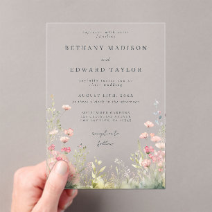 Pastel Wildflower Wedding Acrylic Invitations