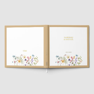 Pastel Wildflower Wedding Beige Border Foil Guest Book