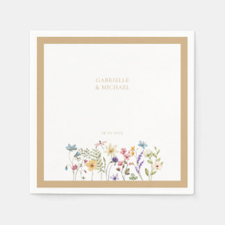 Pastel Wildflower Wedding Beige Border Napkins