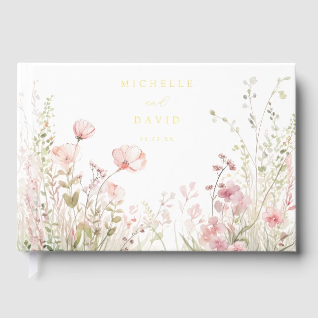 Pastel Wildflower Wedding Foil Guest Book (Front)