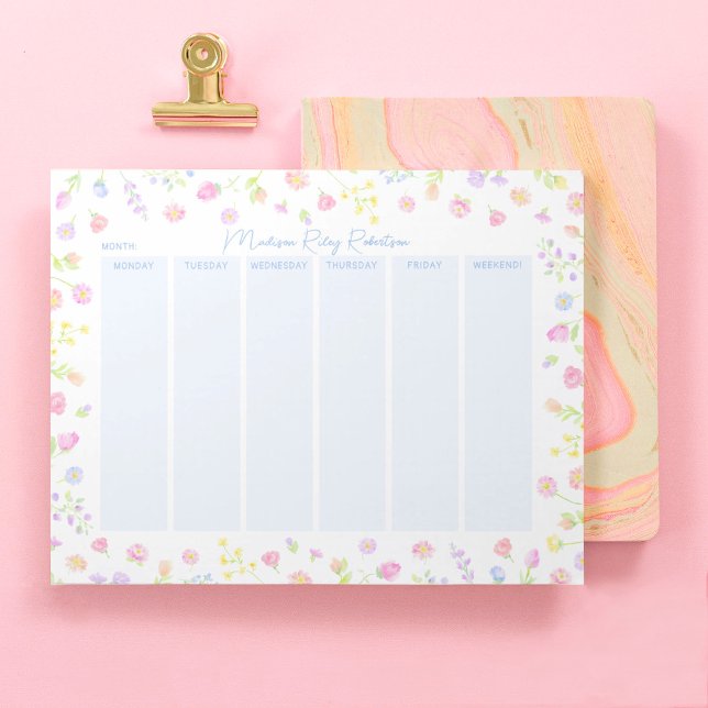Pastel Wildflower Weekly Planner Notepad in Blue (Creator Uploaded)