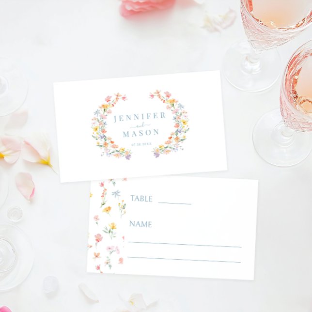Pastel Wildflower Wreath Wedding Flat Place Card (Creator Uploaded)