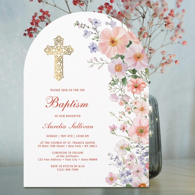 Pastel Wildflowers Arch Baptism Invitation (Creator Uploaded)