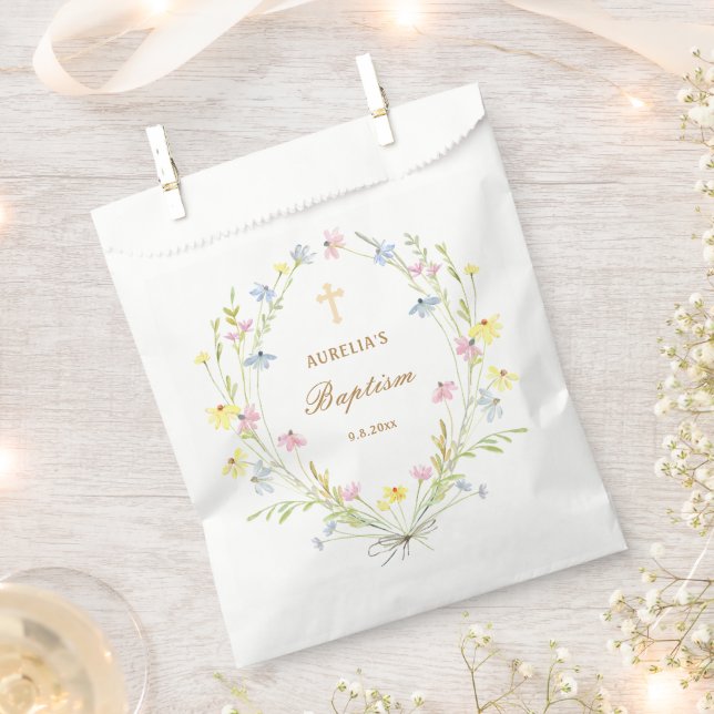 Pastel Wildflowers Baptism Favor Bag (Clipped)