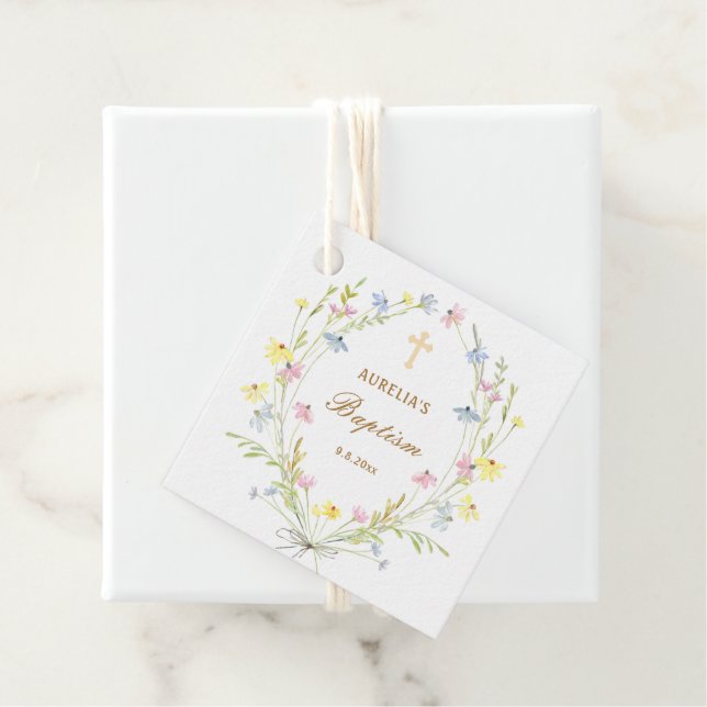 Pastel Wildflowers Baptism Favor Tags (In Situ)