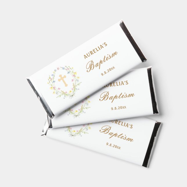 Pastel Wildflowers Baptism Hershey Bar Favors (Front)