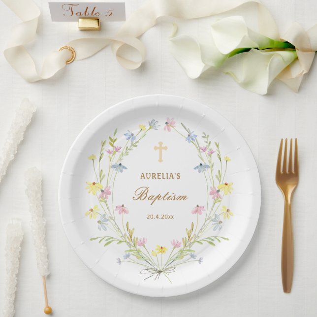 Pastel Wildflowers Baptism Paper Plates (Wedding)