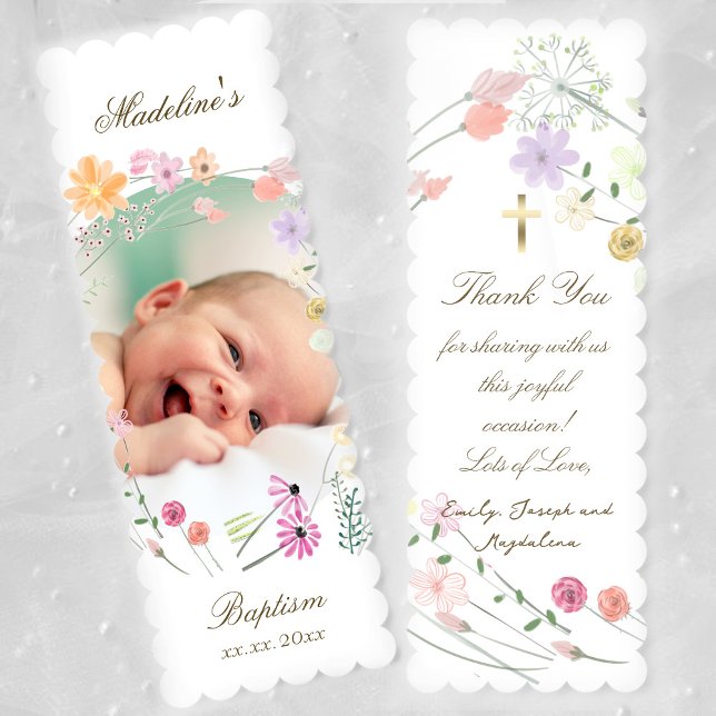 pastel wildflowers Baptism thank you  Bookmarks (Creator Uploaded)