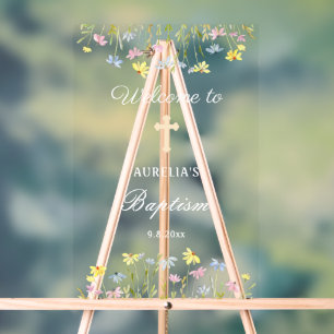 Pastel Wildflowers Baptism Welcome Acrylic Sign